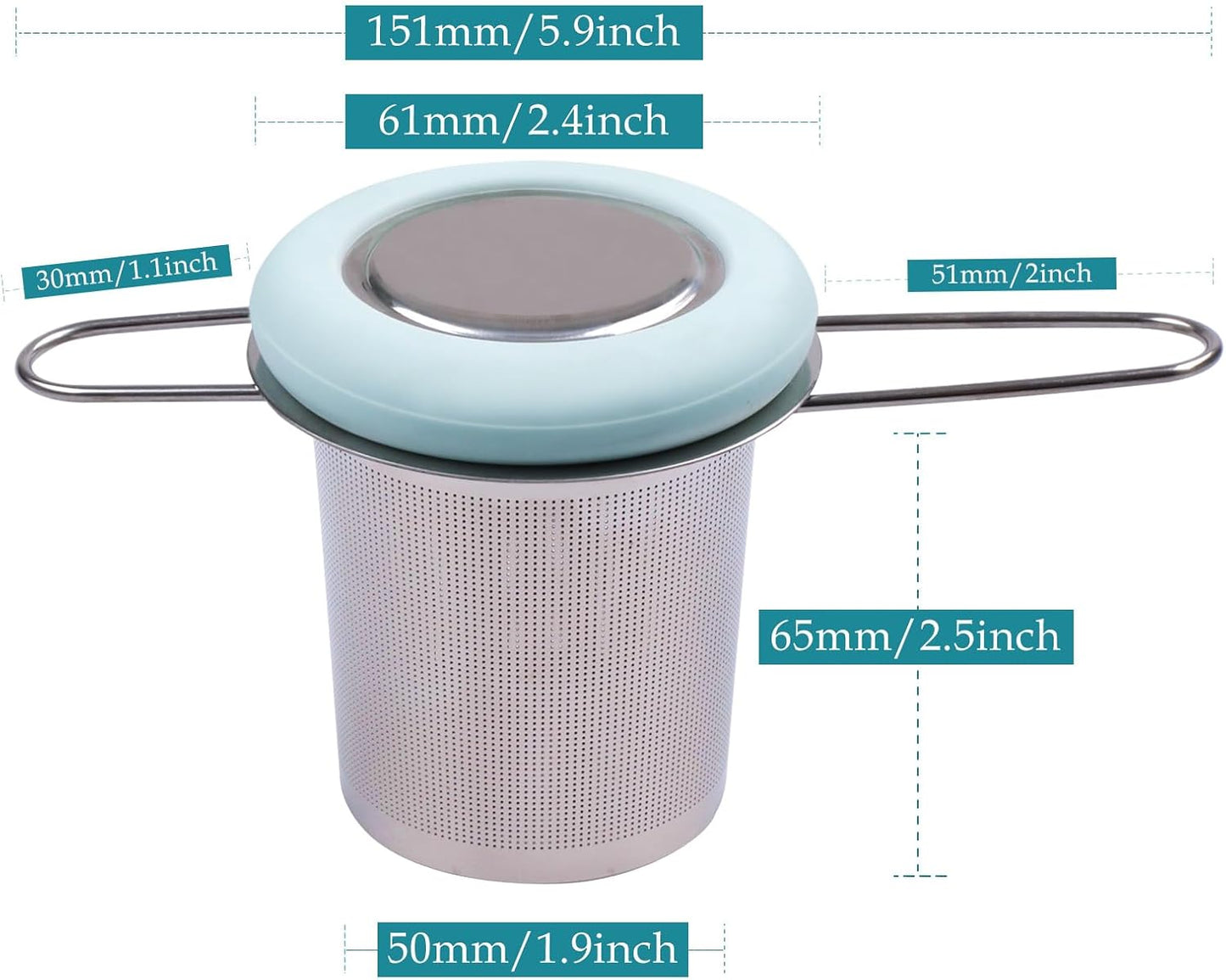 Fenshine Tea Infuser Stainless Steel Tea Strainer Folding Handle Tea Filter Extra Fine Mesh Strainer Brewing Basket with Lid for Loose Leaf Tea (Light Blue) …