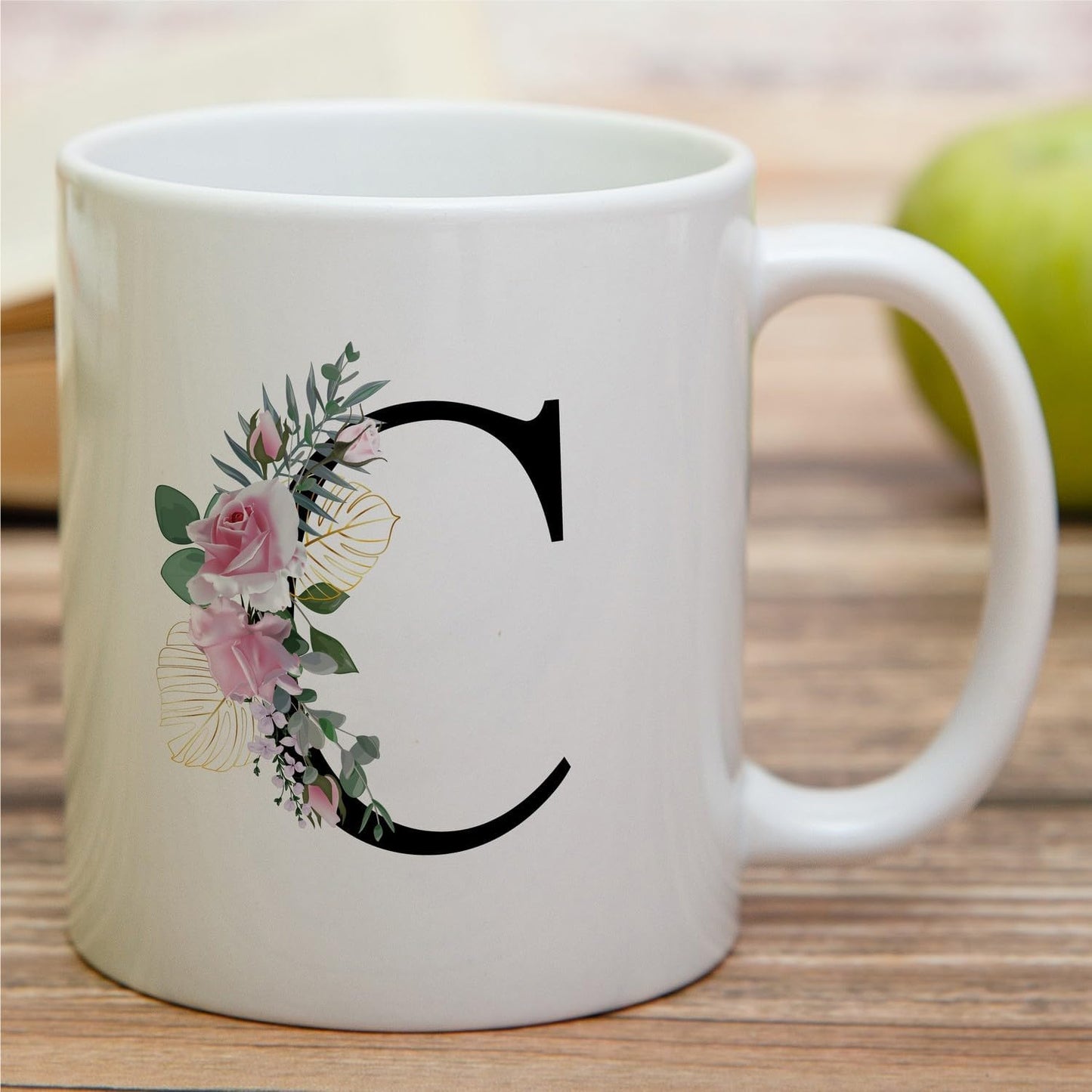 Retreez Initial A-Z Floral Botanical Bouquet Alphabet Monogrammed Monogram Mug 11 Oz Ceramic Tea Coffee Mugs - Appreciation Thank You Wedding Birthday Gifts for her friend coworker sister - C Initial