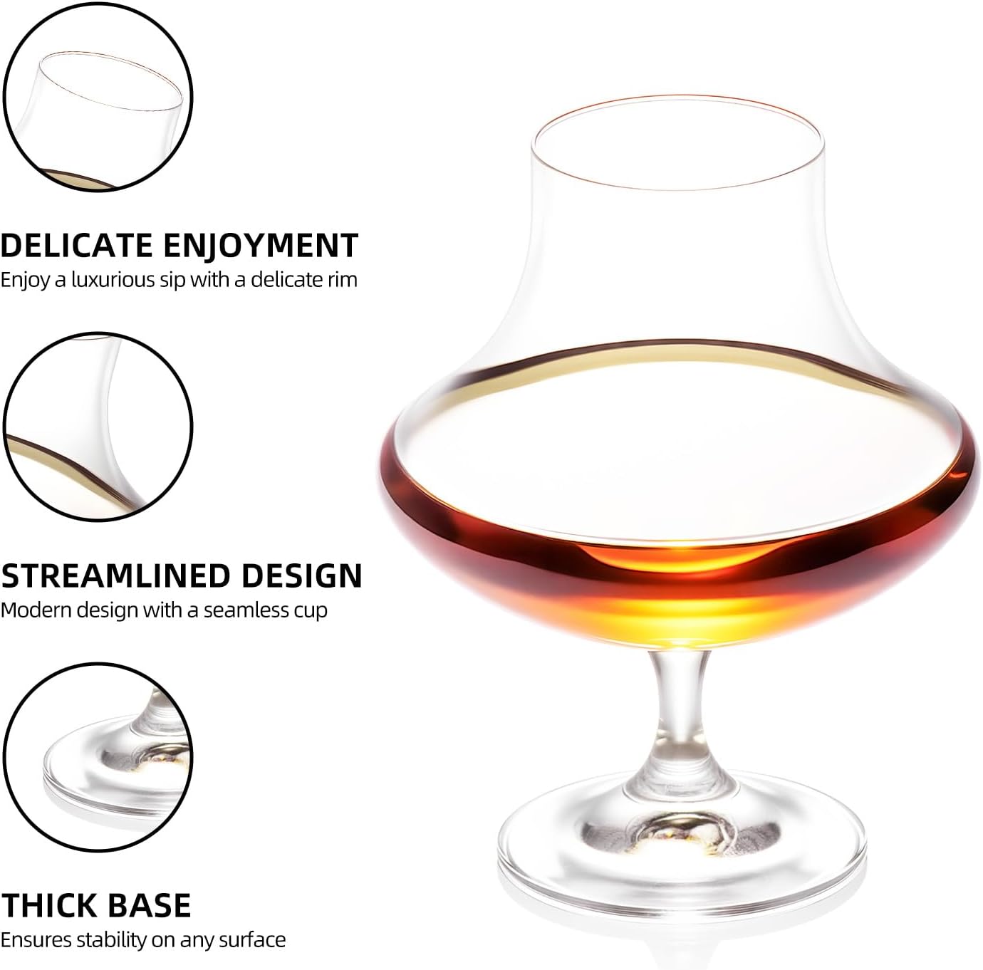 KAMMAK Short Glasses,9.4oz Crystal Cognac Glasses Set of 2, Brandy Glass with Short Stem, Elegant Clear Snifters Glasses Ideal for Outdoor, Wedding, Party, Birthday, Anniversaries, Christmas