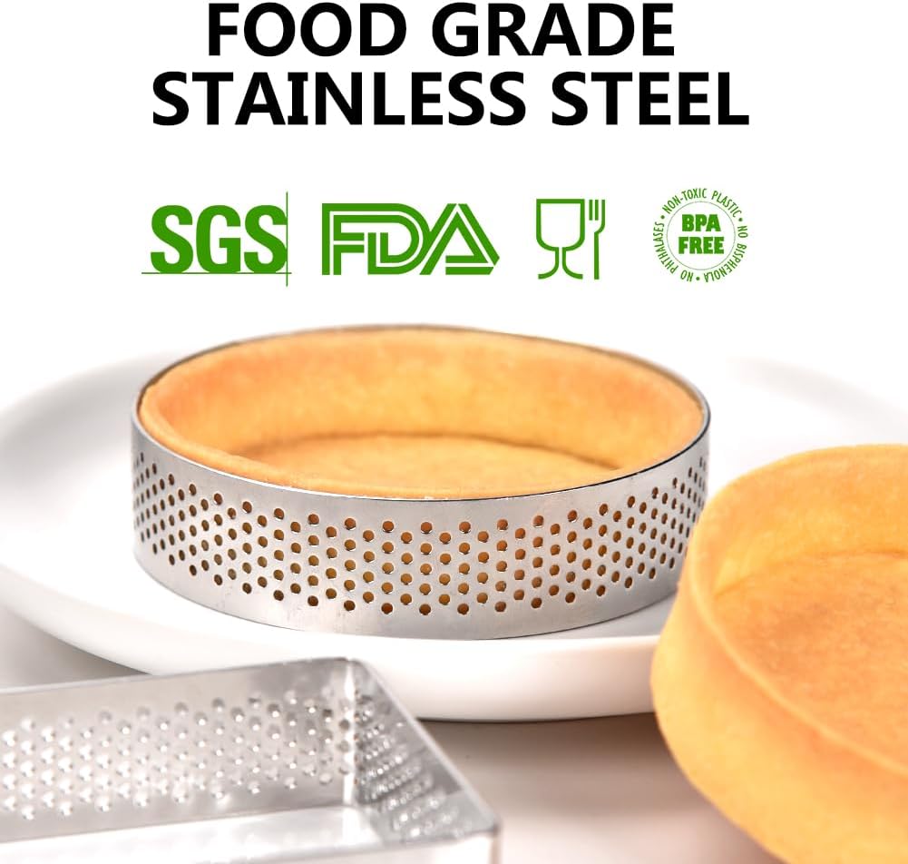 Guowall Stainless Steel Cake Ring, Multi Shaped Fruit Tarte Crust, Square Rectangle Round Oval Shape Pastry Food Ring Nonstick DIY Baking Tools - 8pcs