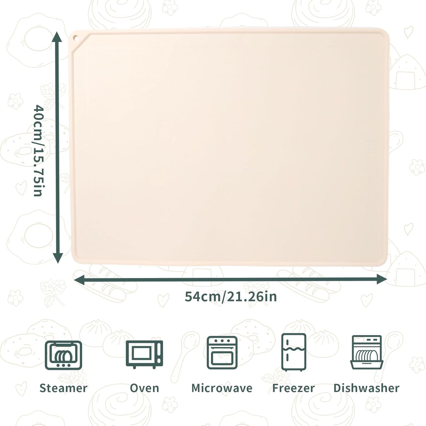 Silicone Baking Mat - Extra Thick Non-Stick Pastry Mat with Measurement Markings, 21"x15" Non-Slip Silicone Pad with Raised Edges（Apricot）