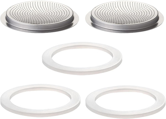 2 Pcs Filter with 3 Pcs Silicone Gasket Seals for 9 Cup 12 Cup Stovetop Espresso Coffee Maker Replacement Parts for Big Tummy and Straight Stainless Steel Moka Pot