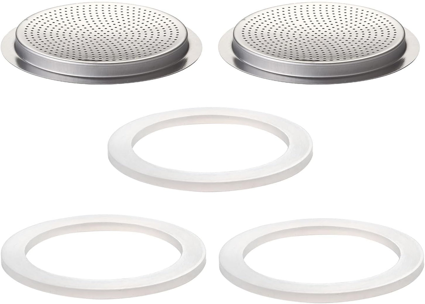 2Pcs Filter with 3Pcs Silicone Gasket Seals for 2 Cup Stovetop Espresso Coffee Maker Replacement Parts for Big Tummy and Straight Stainless Steel Moka Pot