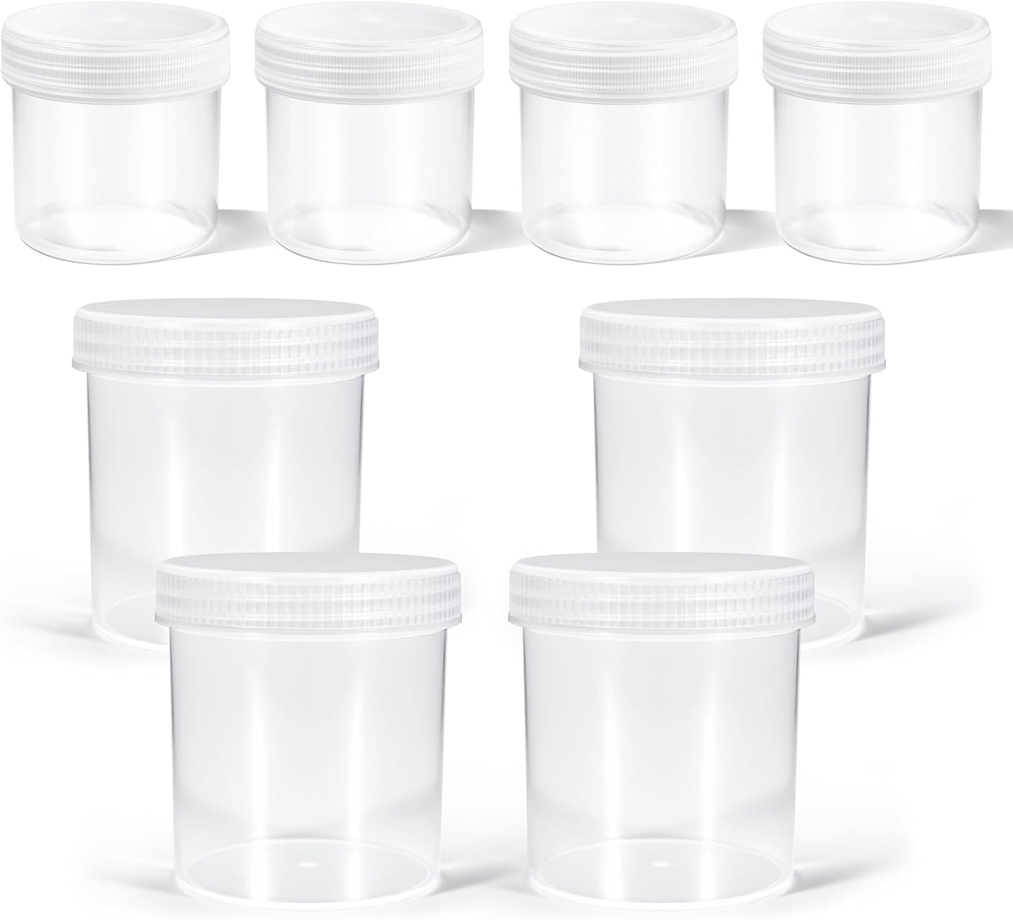 Wide Mouth Travel Containers, PP Clear Leak Proof Travel Plastic Jars with Lids for Creams Lotion Cosmetic, Jewelry Beads, Sample, Small Items Storage (4 Pcs 3.4 oz，4 Pcs 8 oz)