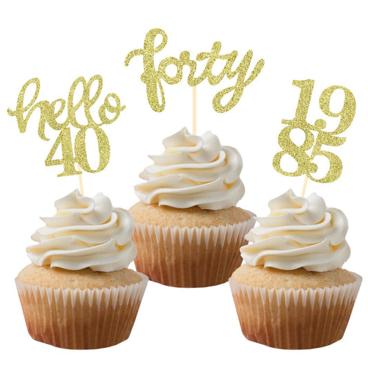 Gold Glitter 40th Birthday Cupcake Toppers 40th Birthday Celebrating Party Decorations - Set of 24