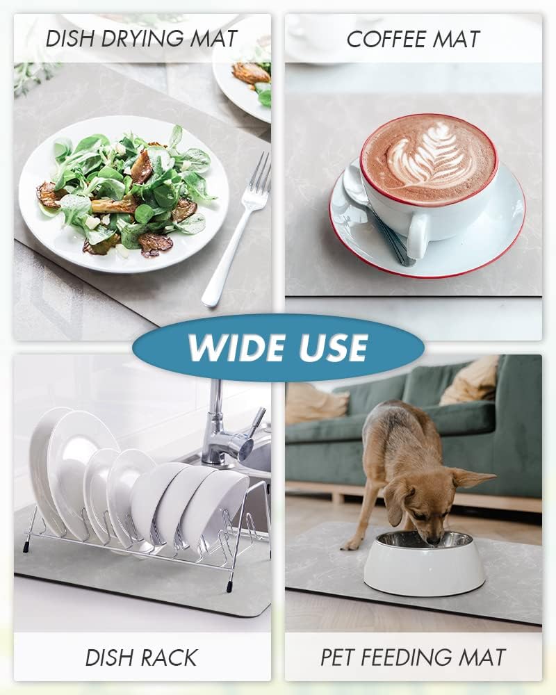 AMOAMI Coffee Mat - Hide Stain, Rubber Backed, Absorbent Dish Drying Mat for Kitchen Counter - Fits Under Coffee Maker & Machine, Dish Rack