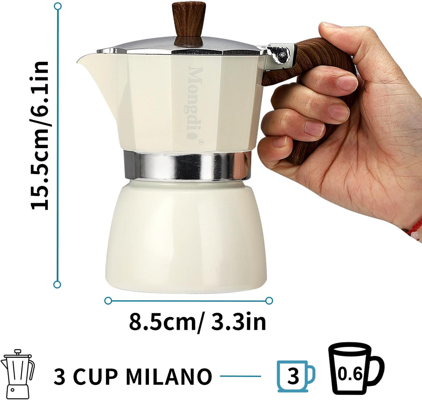 Mongdio Stovetop Espresso Maker Moka Pot, Cuban Coffee Maker Stove top coffee maker Moka Italian Espresso Greca Coffee Maker Brewer Percolator, 3 Espresso Cups, 5 oz - White
