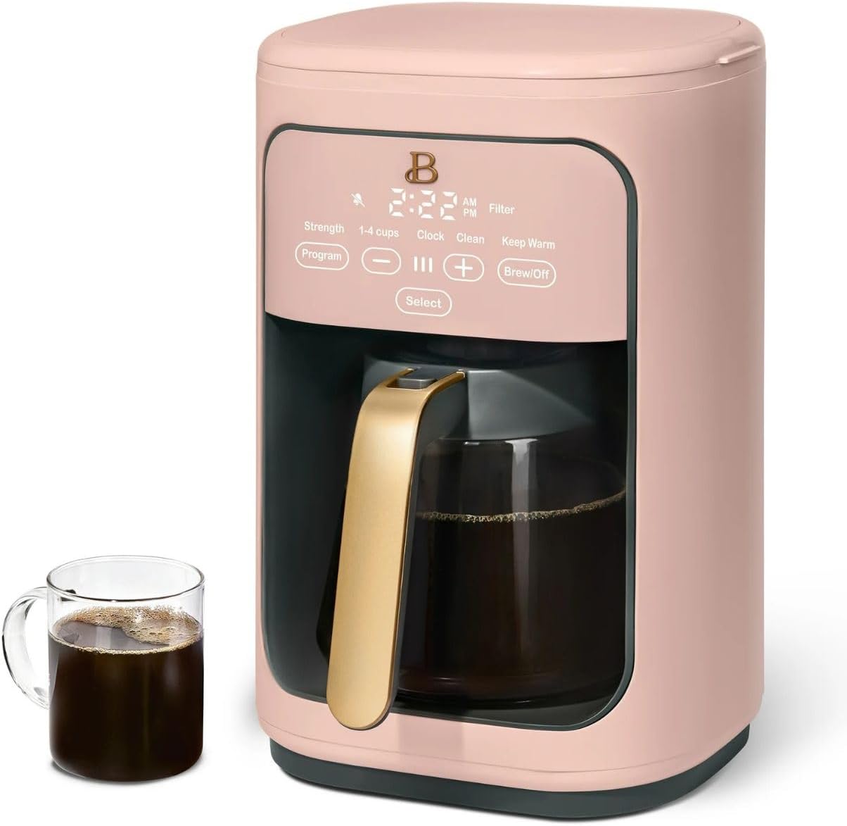 Beautiful Coffee Maker, 14-Cup, Touch-Activated Display, Programmable, Automatic Shut-Off, 1200W, Keep Warm, 24h Timer (Rose)