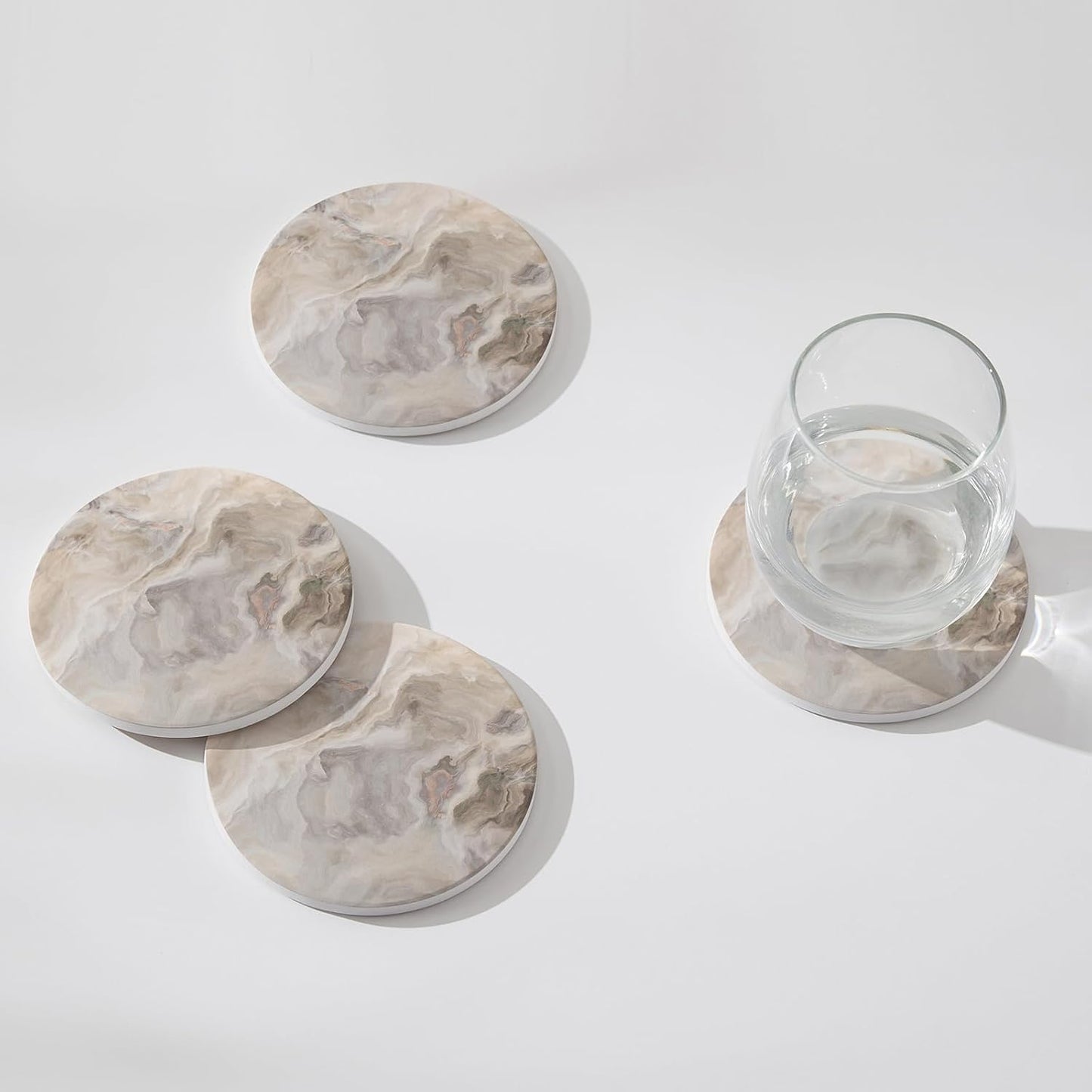 Set of 6 Abstract Marble Coasters with Holder, Absorbent Ceramic Coasters for Drinks, Coasters with Cork Backing for Table Protection, Housewarming Gifts for New Home