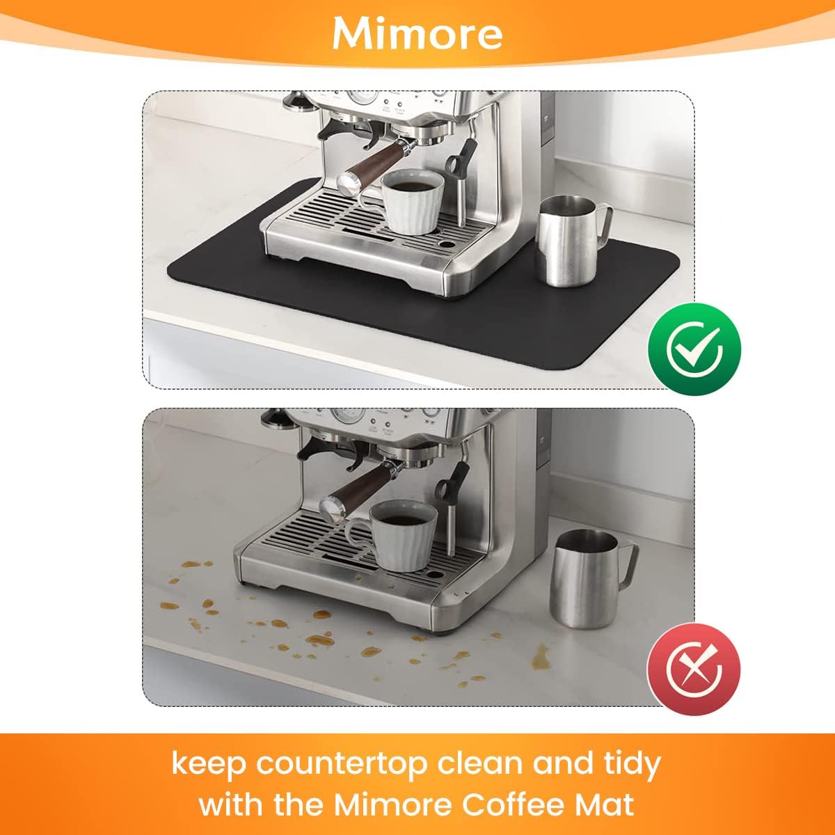 Mimore Coffee Mat - 12x19 Inch Black Countertop Mat - Absorbent, Hides Stains, Rubber Backed - Dish Drying Mat Fits Under Coffee Maker or Espresso Machine