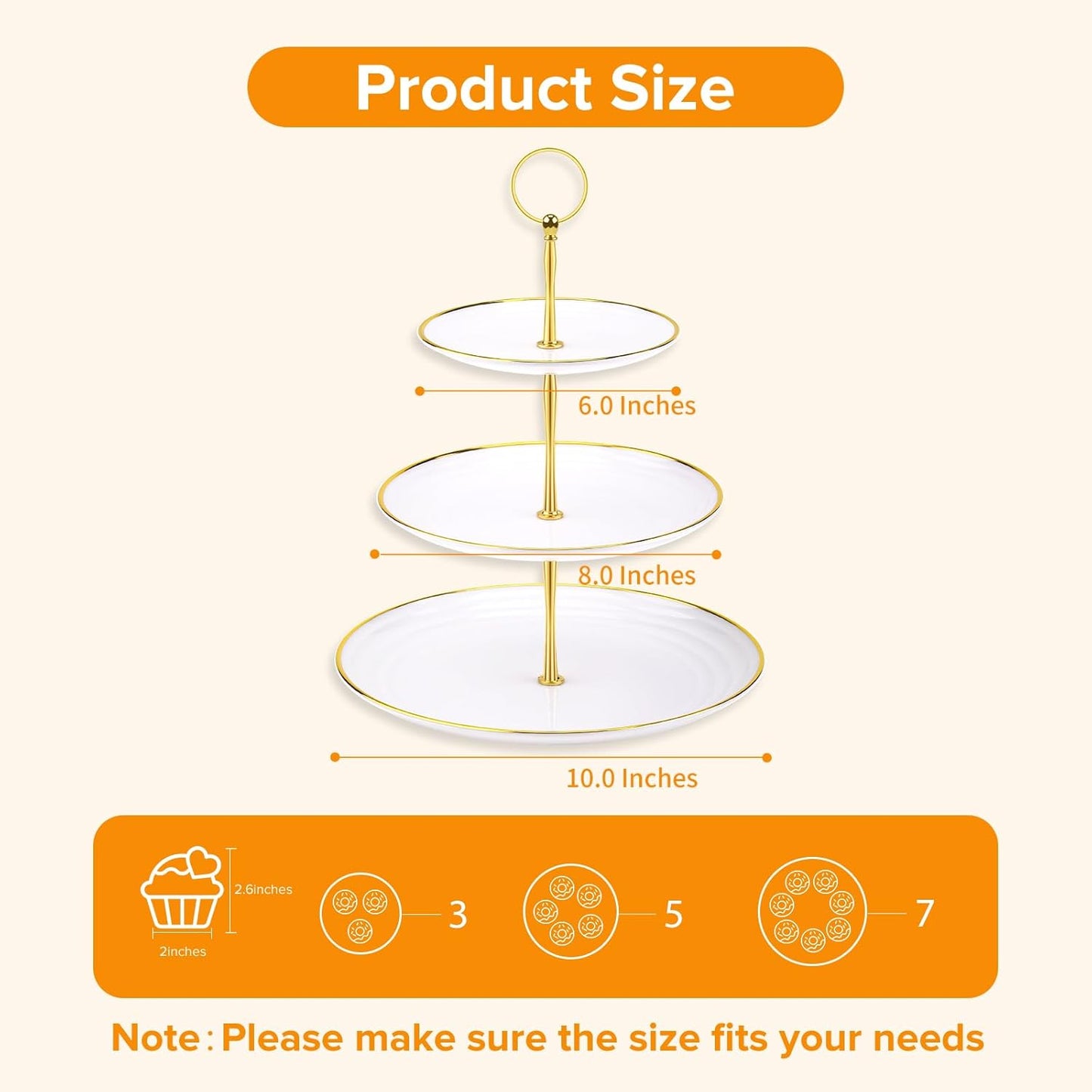 Hoedia 3 Tier Cupcake Stand Tower, Plastic White Cup Cake Holder for Dessert stands, Tiered Serving Tray for Tea Party, Birthday Party, Wedding Decor and Baby Shower(Round)