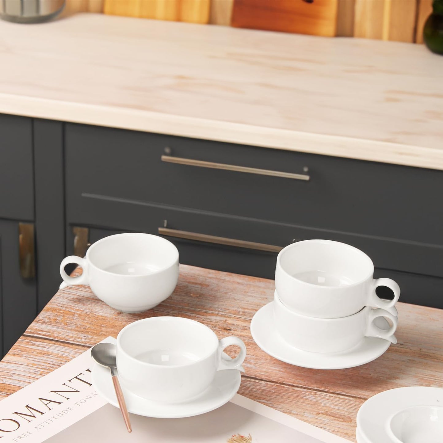 Italian Style Porcelain Espresso Cup Set - 4 Demi Tasse Cups, 4 oz Each