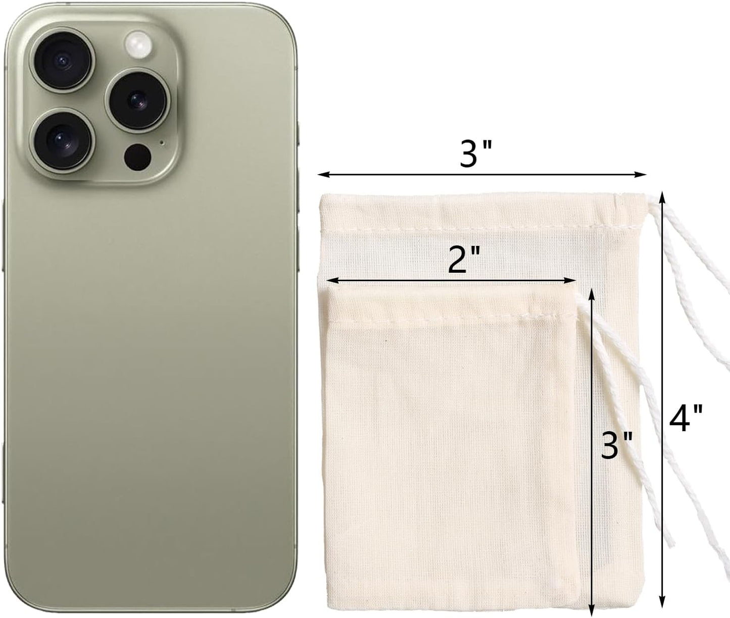 Eketirry Spice Bags, 10pcs Reusable Empty Tea Bags, Muslin Strainer Bags, Soup Bags for Cooking, Natural Cotton Fine Mesh Cheesecloth Bags for Cold Brew Coffee(2 x3" &3 x4")