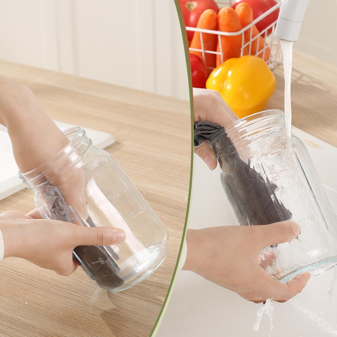 Glass Tea Pitcher with Wide Mouth Airtight Lid Leak Proof Fridge Container with Gray Lid Mason Jar for Water, Tea,Juice and Drinks (2 Pack-32OZ)