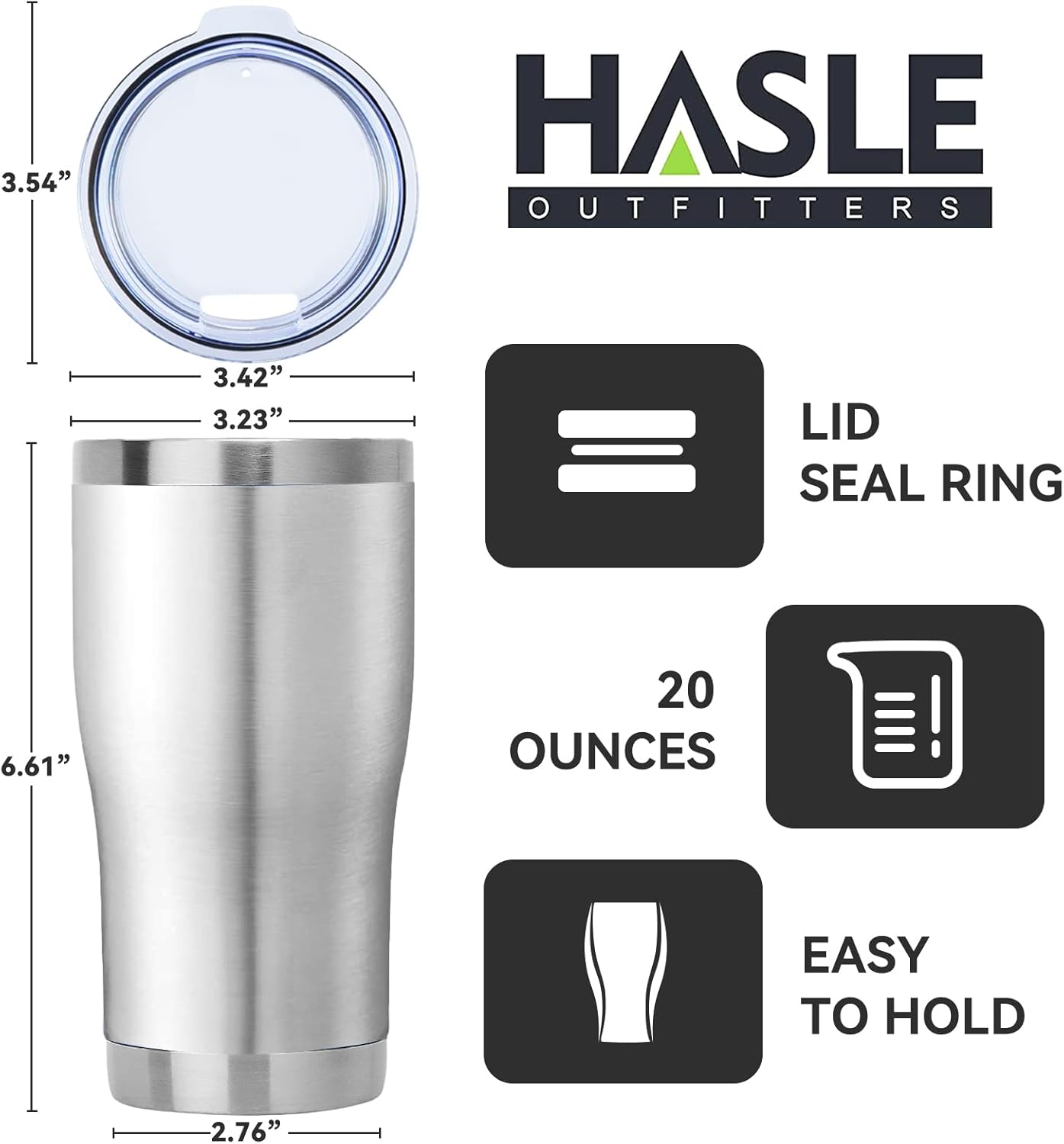 HASLE OUTFITTERS 20 oz Tumbler Bulk, Stainless Steel Tumblers with Lid, Vacuum Insulated Tumbler, Double Wall Tumbler Cup, coffee mugs, Stainless Steel, 6 Pack