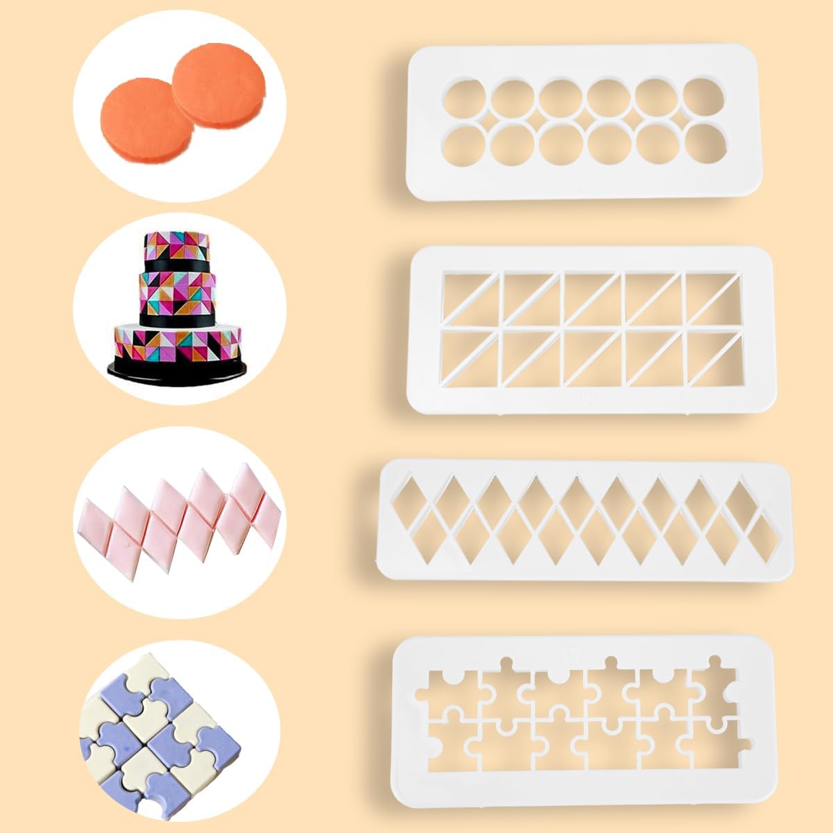 12 Pcs Cake Fondant Cutter Puzzle Fondant Cutters, Triangles Cookie Cutter - 4 Size Geometric Shape Fondant Cutter Cake Border Decorating Tool, Creative Cake Decorating