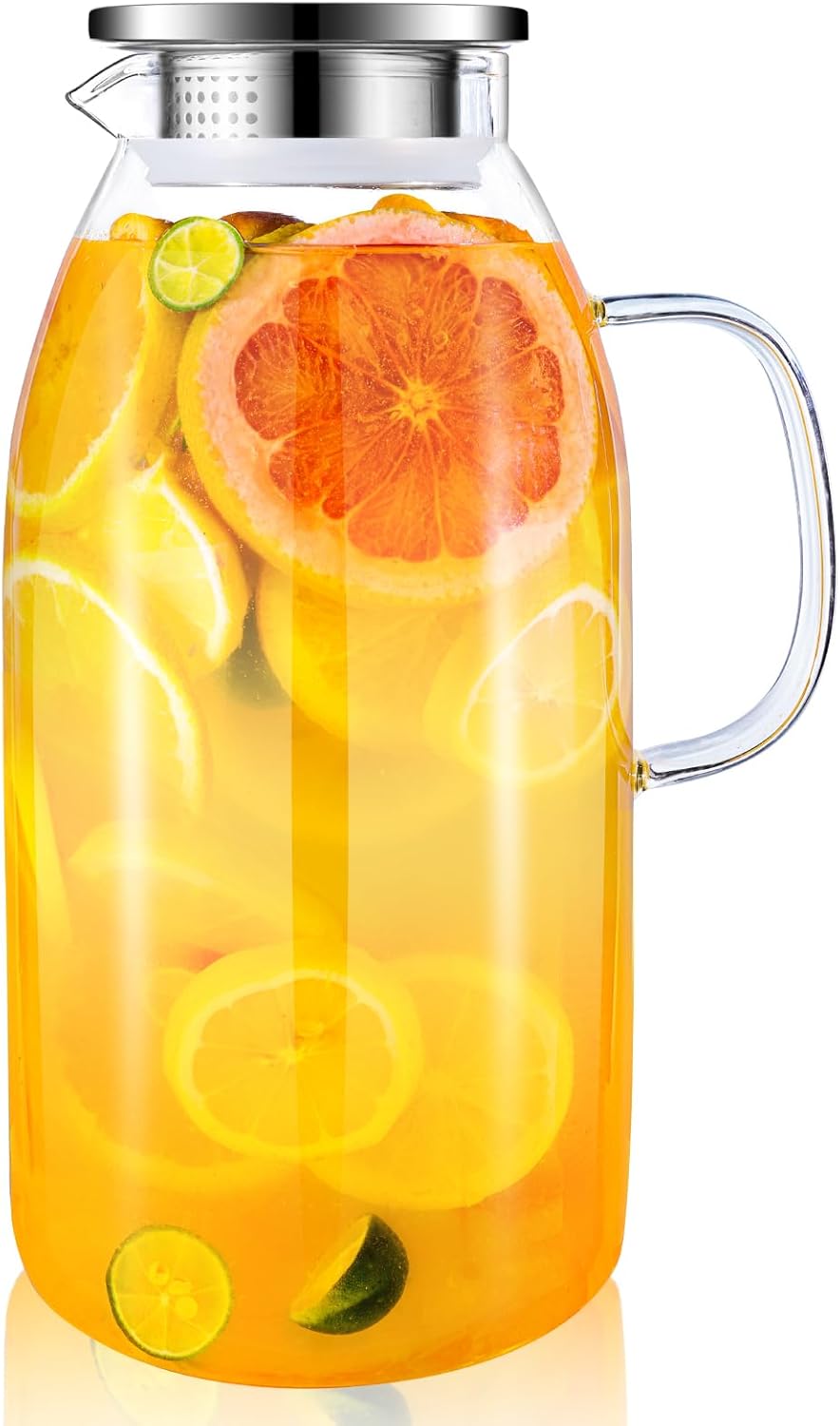 Glass Pitcher, veecom 105 Oz Large Glass Water Pitcher with Handle and Lid, Pitchers for Drinks, Iced Tea Pitcher for Fridge, Lemonade Juice Jugs