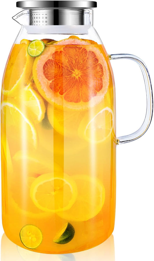 Glass Pitcher, veecom 105 Oz Large Glass Water Pitcher with Handle and Lid, Pitchers for Drinks, Iced Tea Pitcher for Fridge, Lemonade Juice Jugs