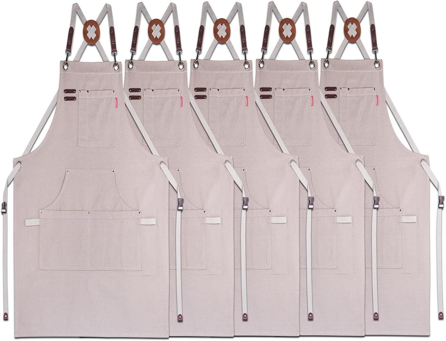 5 Pack Kitchen Apron, Work Apron, Canvas, Multiple Pockets, Gardening, Painting, BBQ, Artist, Carpenter, Sizes M to XXL, Grey