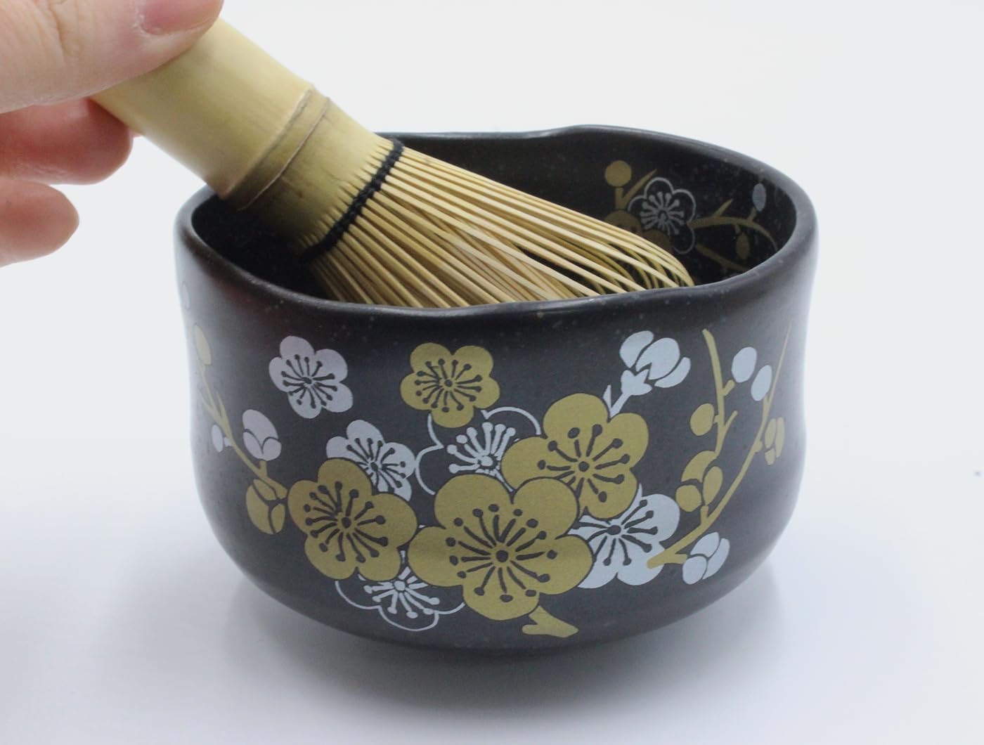 Japanese Traditional Mino Ware Handcrafted Mini Matcha Chawan Tea Bowl Cup Set With Chasen Bamboo Tea Whisk Ceremony Tableware Pottery (Tenmoku Ume)