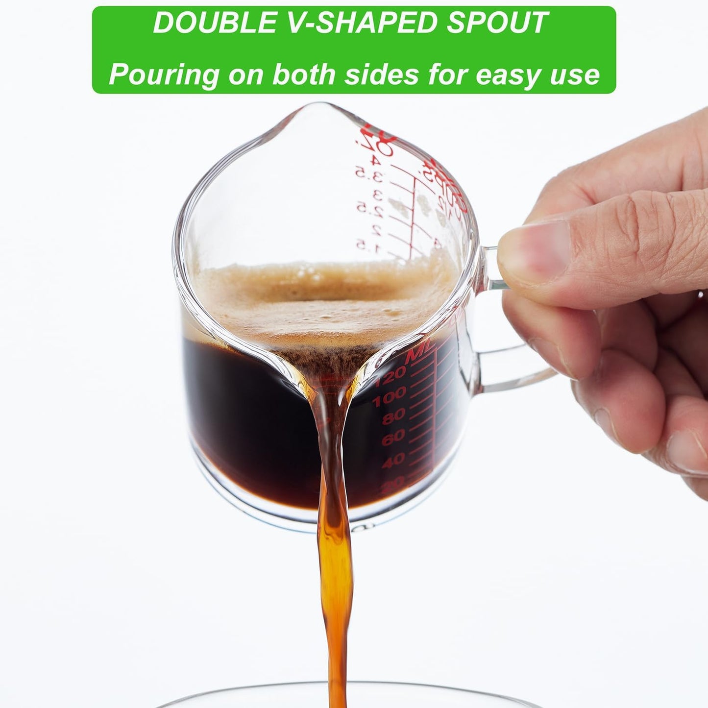 Shot Glass Measuring Cup 4 Ounce/120ML Liquid Heavy High Espresso Glass Cup with Handle,Double Spouts(Pack of 2)