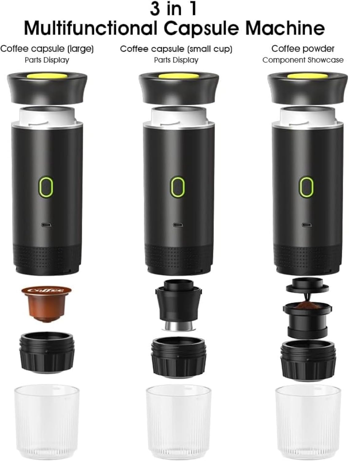 Esprova Portable Espresso Machine, Portable Electric Coffee Maker for Travel Camping, 3-in-1 Self-Heating Espresso Maker, Compatible with Ground Coffee and Capsules, Compact Lightweight (Black)