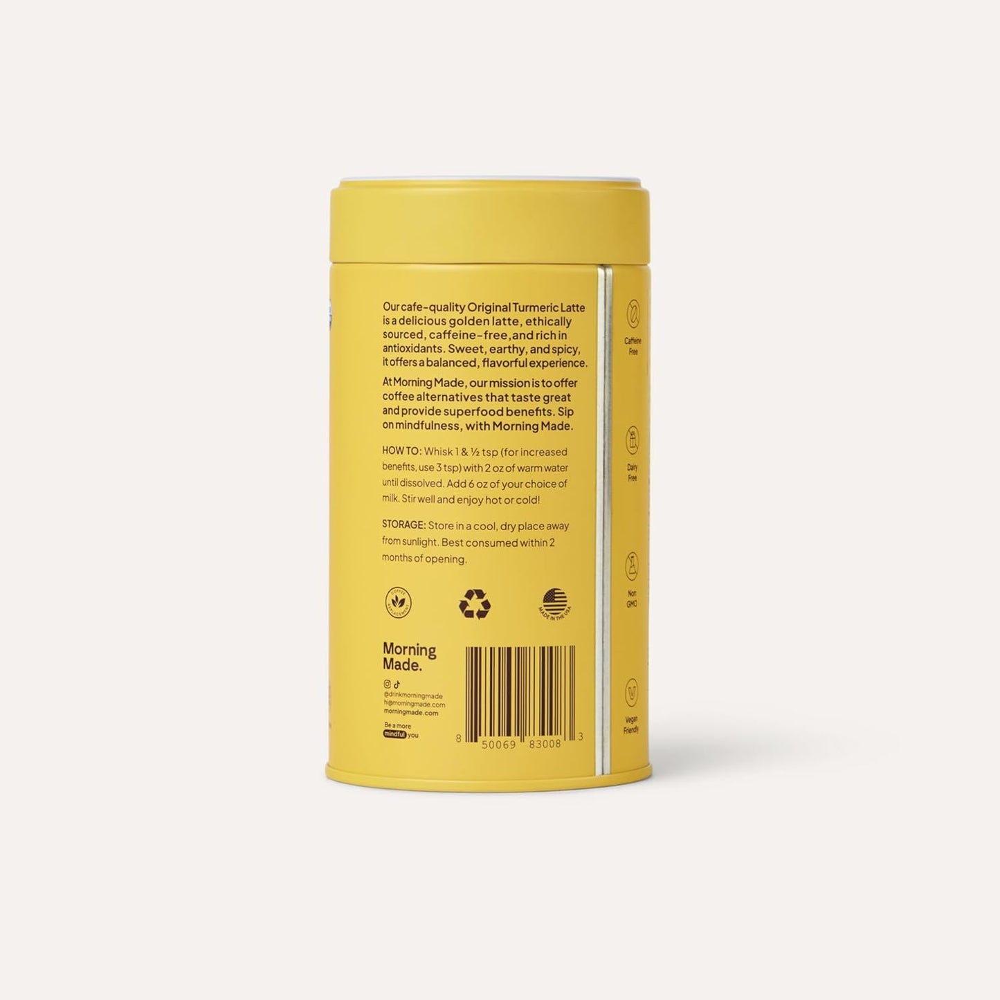 Morning Made Turmeric Latte Powder | Organic Turmeric, Ginger, Cinnamon & Black Pepper Blend, Caffeine-Free Coffee Alternative | Vegan, Gluten-Free, Low Sugar | 10.6oz (60 Serves)