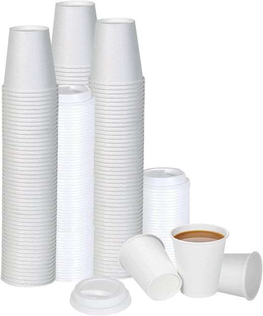 Smygoods White Disposable Paper Coffee Cups with Lids (8 OZ, 50 Count) For Hot Beverages, Tea, Espresso, Cocoa - To Go Drink Containers, Café & Office