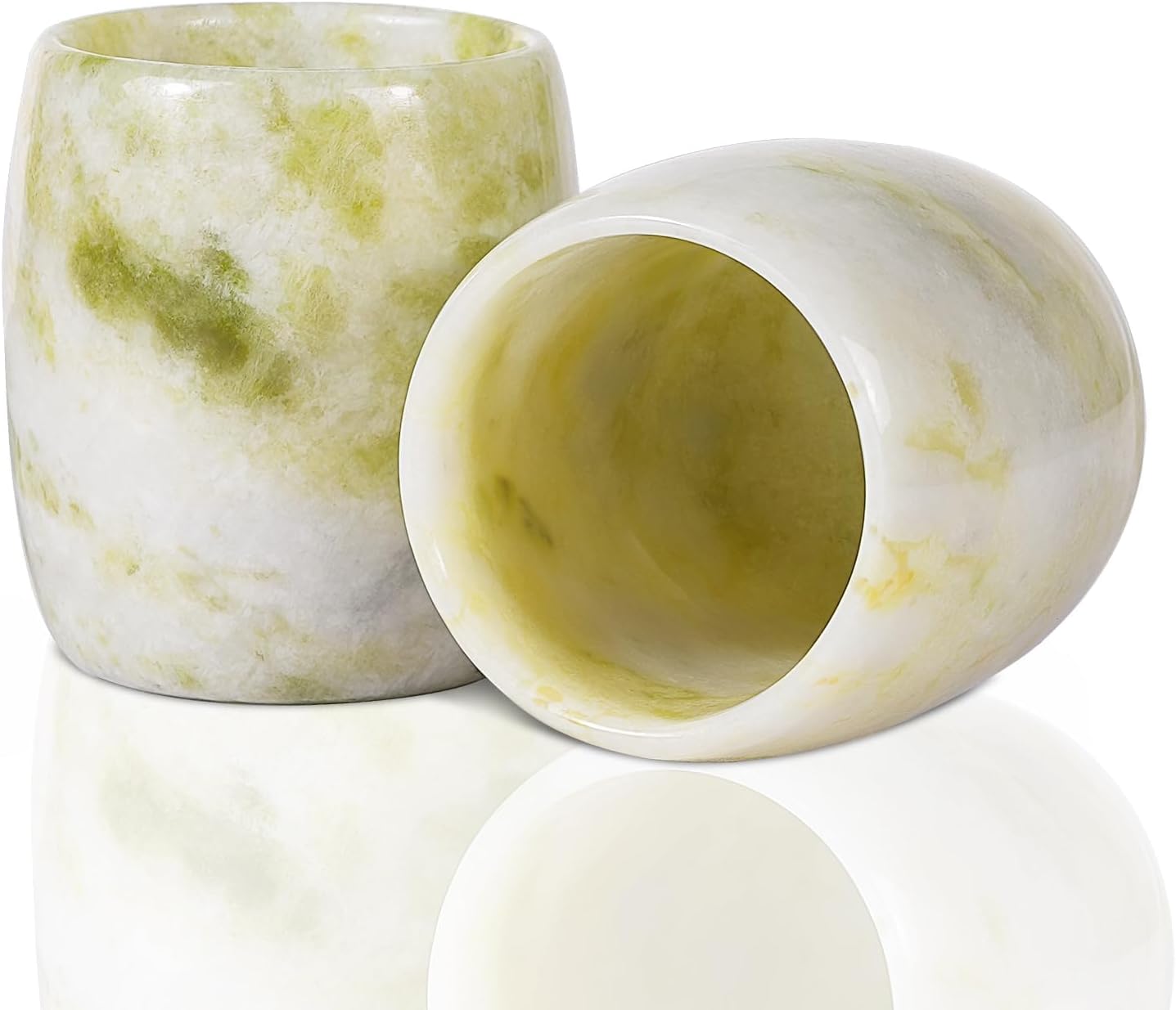 Handcrafted Natural Jade Shot Glasses – Set of 2 | 1.8 oz Whiskey, Espresso & Tequila Cups in Unique Drum Shape, Oriental Inspired Luxury Gift for Men & Whiskey Lovers