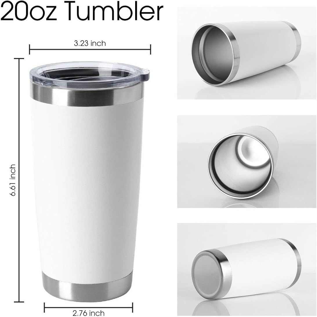 HASLE OUTFITTERS 20oz Stainless Steel Tumblers Bulk, Insulated Travel Cup with Lid, Double Wall Vacuum Coffee Mug for Cold & Hot Drinks 4 Pack, White