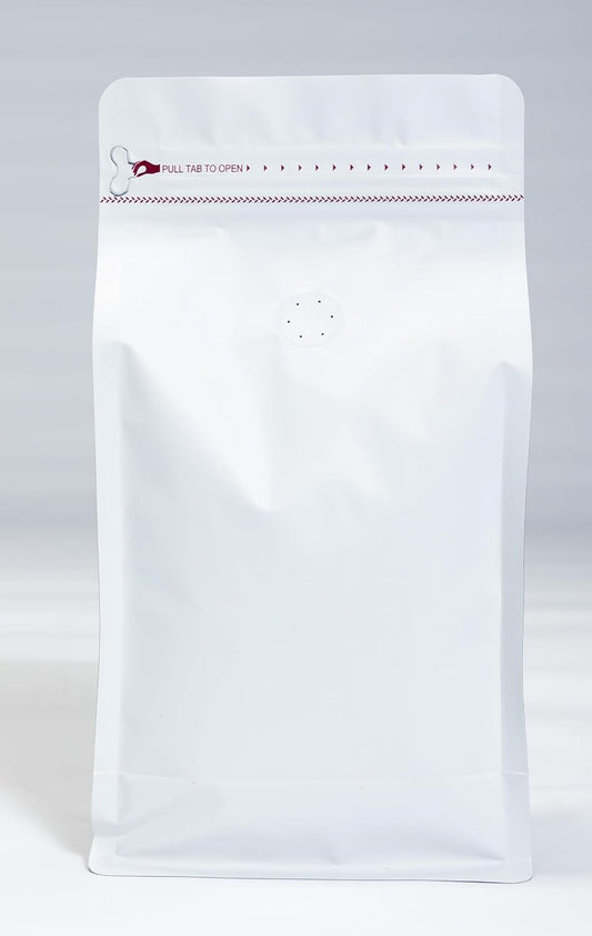 Premium Coffee Bags with Valve (100 pcs, 16 oz) Standing Coffee Beans Storage Bags, Reusable Heat Sealable Side Zipper Pouches, Eco-Friendly Packaging, Perfect for Home and Office - White