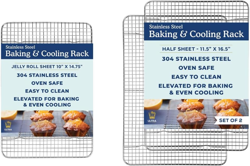 Ultra Cuisine Heavy Duty 100% Stainless Steel Cooling Rack for Cooking and Baking - Baking Rack & Wire Cooling Rack - Fits Half and Jelly Roll Sheet Pans - 11.5''x 16.5'' and 10''x 14.75''