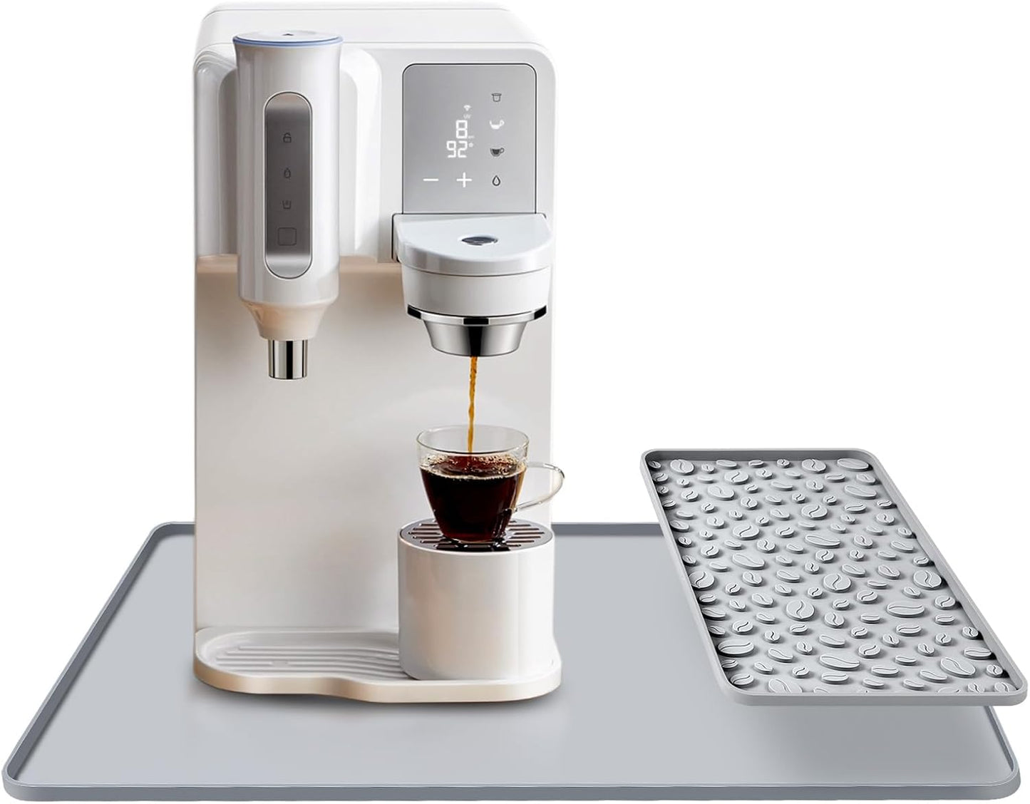 Silicone Coffee Bar Mat 24''x16'' Non-Slip Coffee Maker Mat, Heat-resistant Silicone Mat Detachable Dish Drying Mats for Kitchen Countertops, Waterproof Under Pad (Grey, 24''x16'')