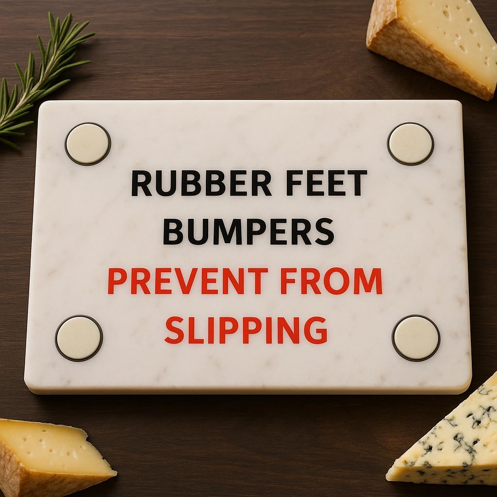 KC KULLICRAFT 8×12 White Marble Cheese & Charcuterie Serving Board – Natural Marble Cutting Board & Pastry Slab with Non‑Slip Feet – Premium Stone Kitchen Tray Gift.