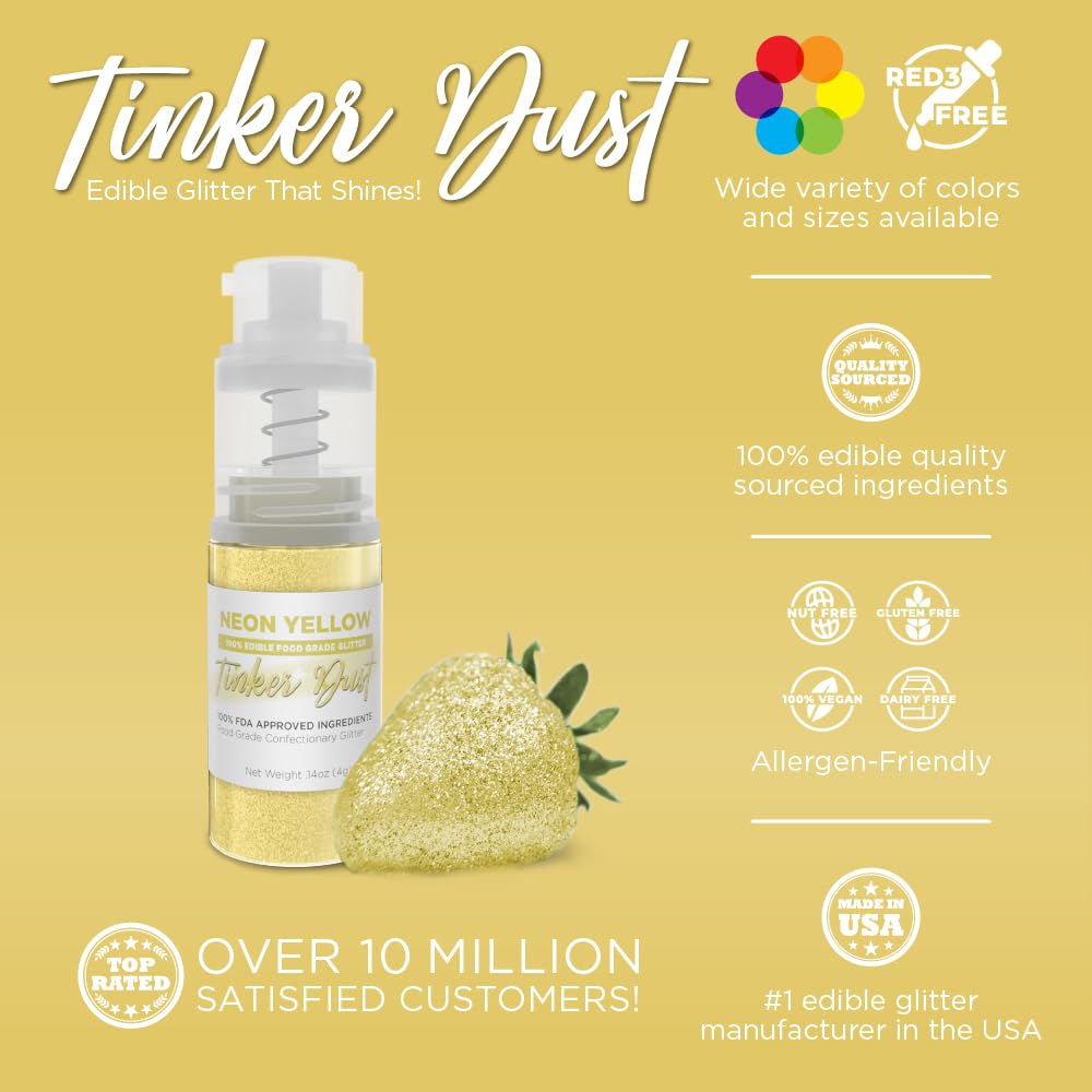Bakell - Neon Yellow Tinker Dust (4g, 1x Mini Spray Pump) Edible Glitter for Food, Desserts, and Beverages!