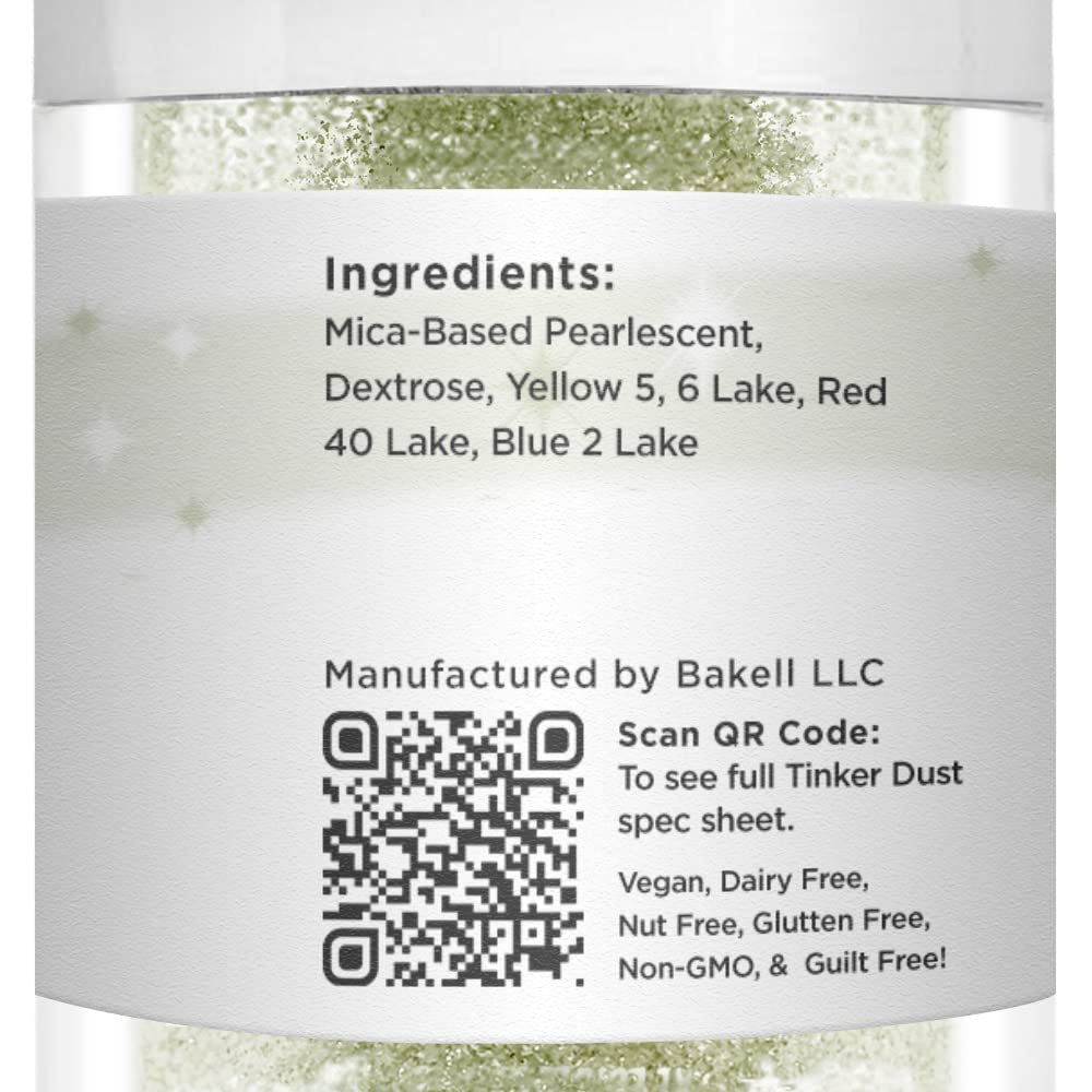 Bakell - Tinker Dust Soft Olive Green Edible Glitter for Cakes, Cupcakes, Cake Pops, Drinks, Dessert Vegan Glitter & Dusts (25g, Soft Olive Green)