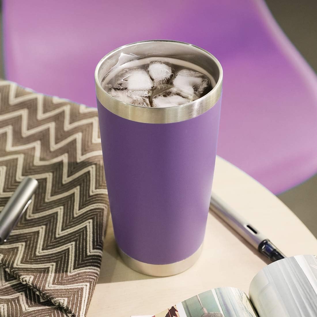 DOMICARE 20oz Stainless Steel Tumbler Bulk with Lid, Double Wall Vacuum Insulated Travel Mug, Powder Coated Coffee Cup (Powder Purple, 4)