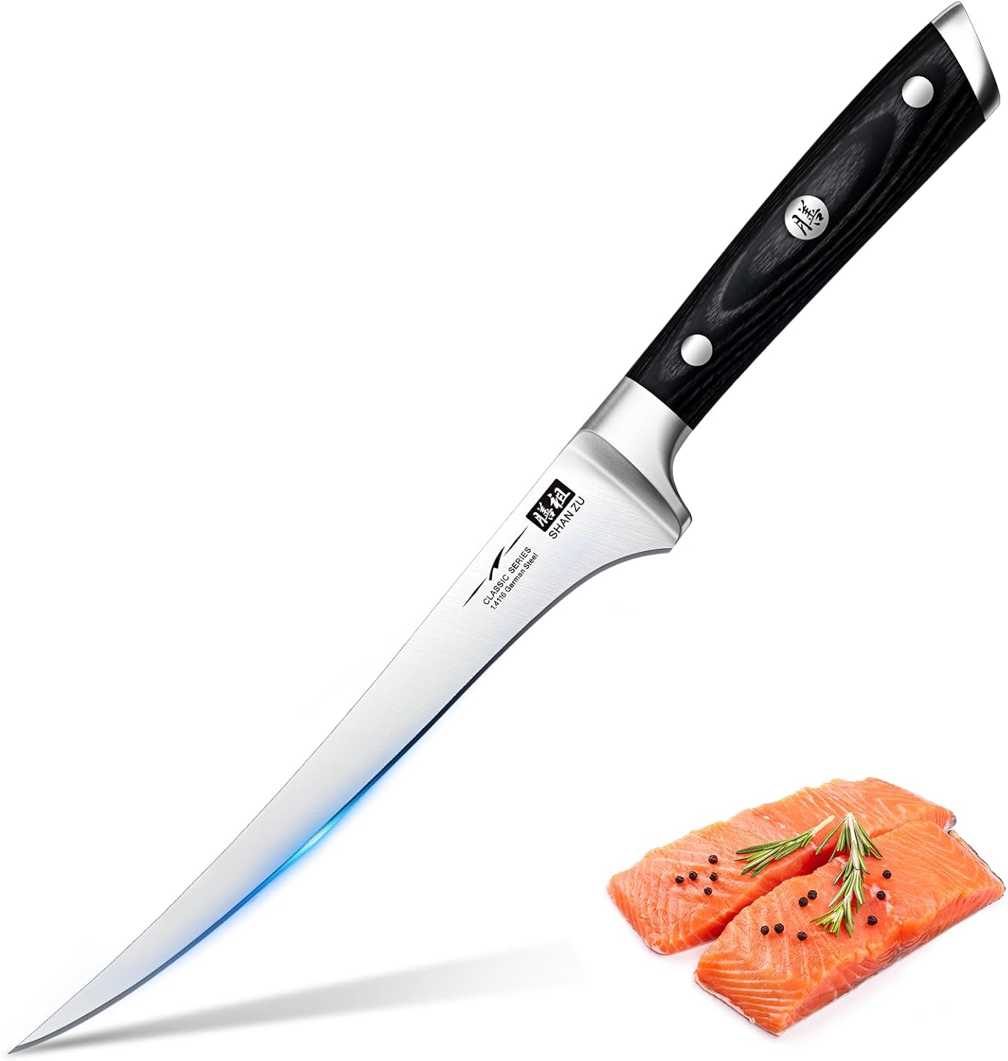 SHAN ZU Fillet Knife 7 Inch- Edge Deboning Fish and Meat Boning Knife, Professional Super Sharp Fish Knives Made of German Stainless Steel Boning Knives with Full Tang Handle
