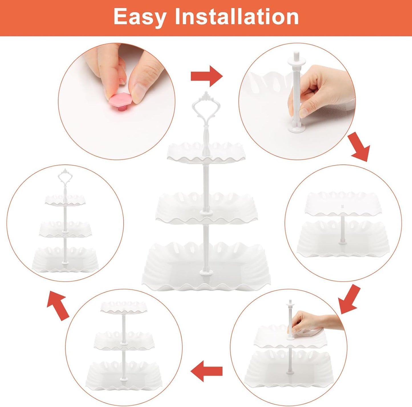 Coitak Plastic Cupcake Stands, 3 Tier Cupcake Stand, Dessert Tower Tray for Tea Party, Baby Shower and Wedding (2 Pack)