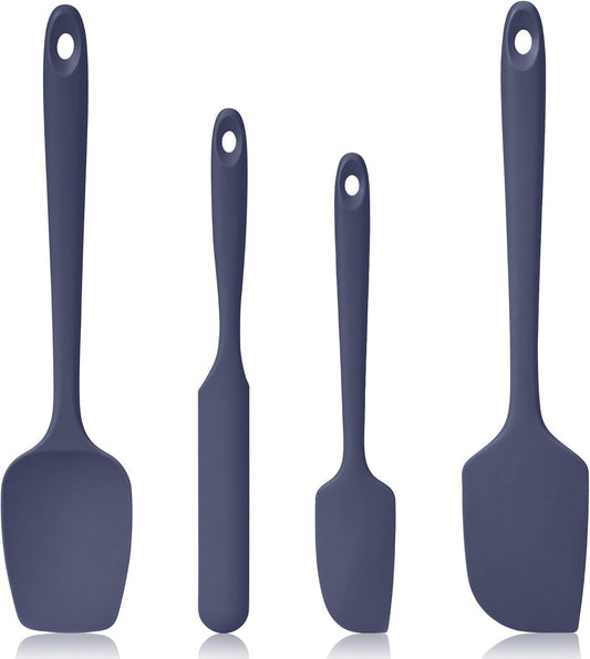 600ºF Heat Resistant Spatulas, High Heat Food Safe Semless Kitchen Silicone Scraper Set for Cooking Baking Mixing Scraping Stirring Nonstick Cookware Pan Bowl (4Pcs,Midniaht Blue)