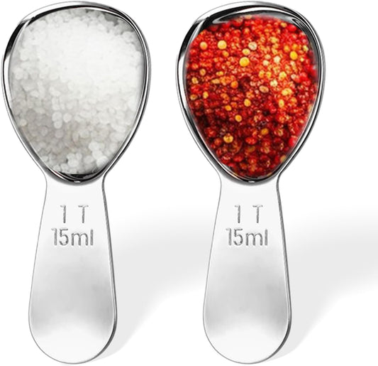 Coffee Scoop Set, 1 Tablespoon Stainless Steel Measuring Spoon for Ground Coffee, Protein Powder, Sugar & Beans, Short Handle, 2 Pieces, Fits in Canisters