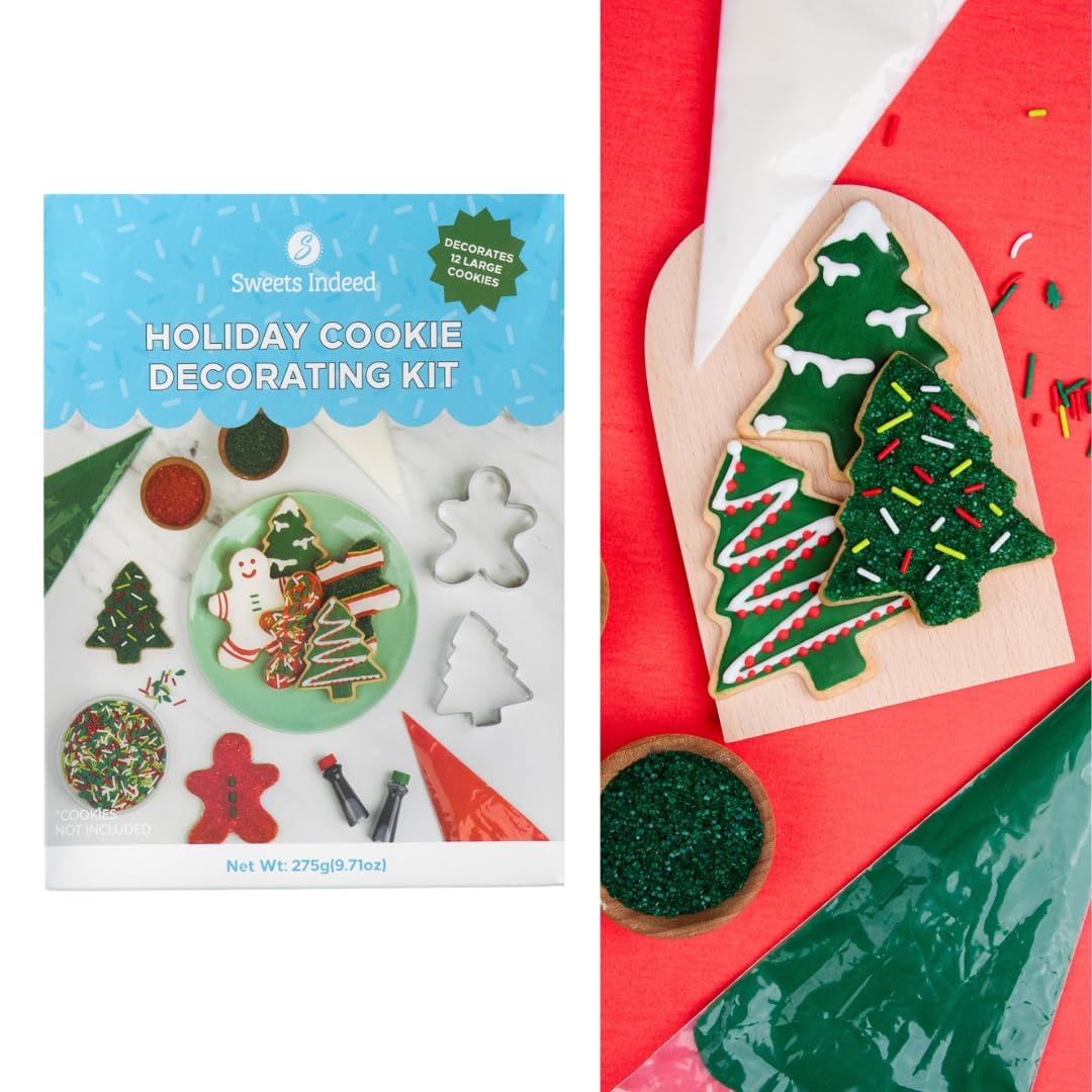 Sweets Indeed Frosting Kit plus Sprinkles Frosting Tubes nozzles 11.71 ounces Perfect for baking and cookie decoarting (Xmas Decorating Kit)