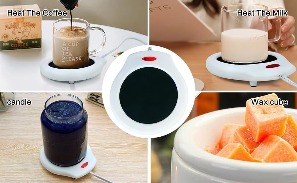 Home&Office Desktop Electric Mug Warmer-Coffee/Tea/Cocoa/Soup-Scented Candles Gift for Winter 2pcs(White and Black (CFW002-White Black)