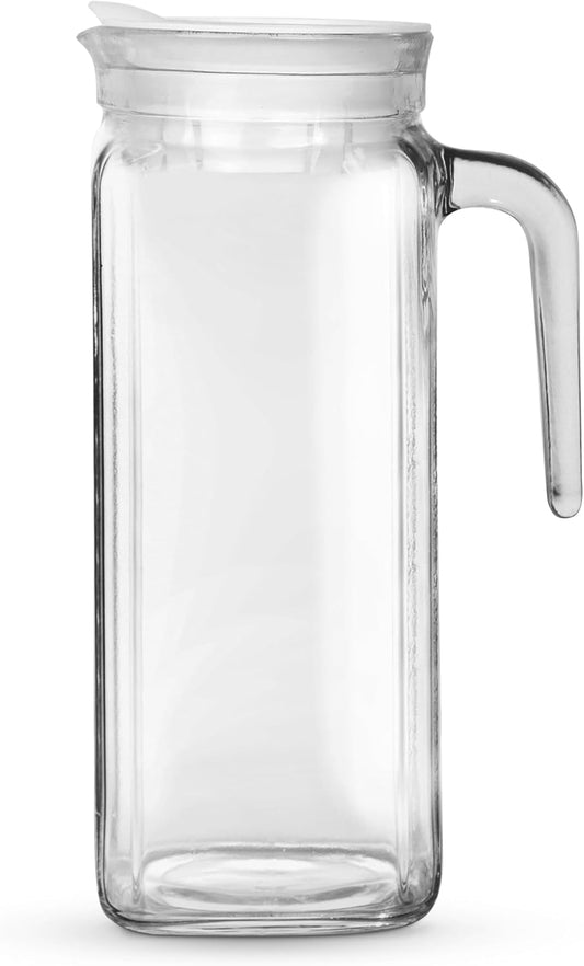 Amici Home Italian Igloo Quadra Glass Pitcher with Lid and Spout | 34 Ounce | Clear Glass Water Pitcher for Refrigerator | Carafe for Iced Tea, Juice, Milk, Cold Brew and Mimosa Bar