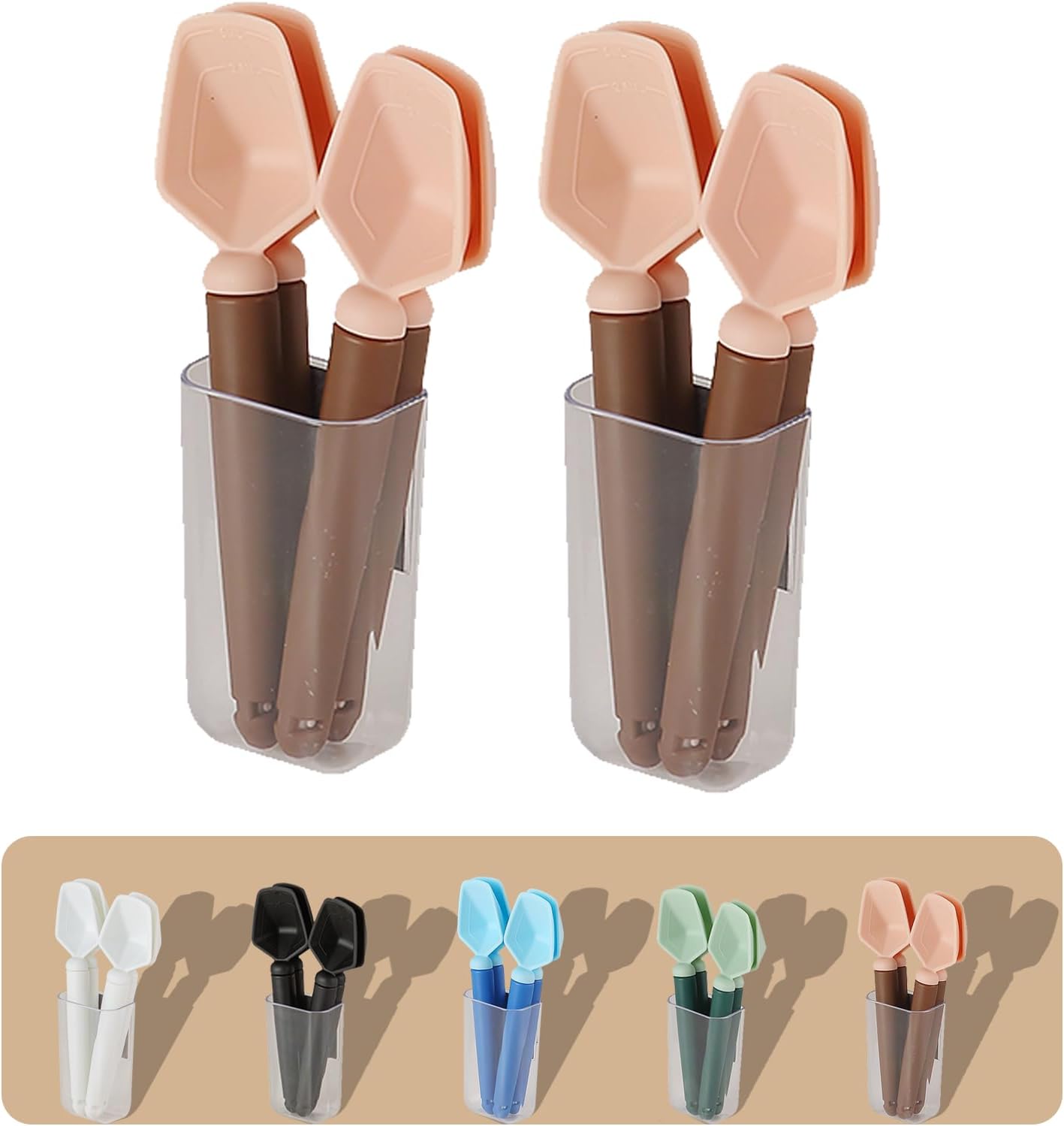 2 SET of 8 PCS Multi-functional sealing clip with measuring spoon Magnetic Coffee Measuring Spoon Sealing Clips with Wall Container Mount, PP materia, Deep Bowl Design (Pink)