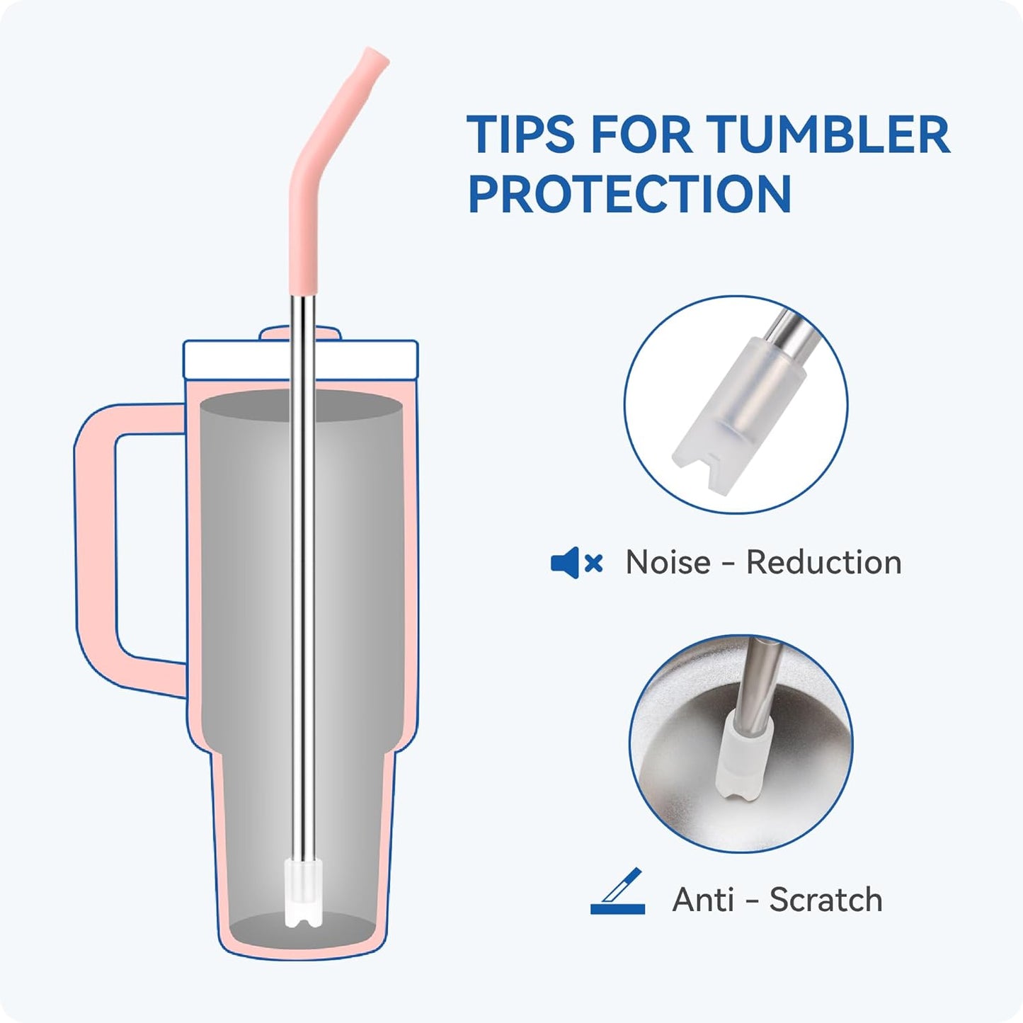 Reusable Metal Straws with Silicone Tip for Stanley 30oz,Stainless Steel Drinking Straws for 30oz Tumbler,3 Straight Tubes & 6 Tips& 1 Cleanr Brush (Black)