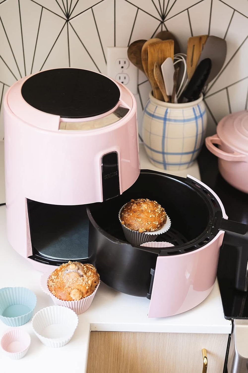 The Silicone Kitchen Reusable Silicone Baking Cups Silicone Muffin Liners for Cupcakes, BPA Free, Jumbo, 12 Pack, Pink Gray Blue