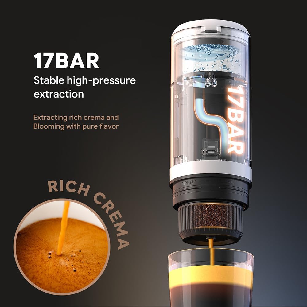 BENFUCHEN 3 in 1 Portable Espresso Machine With NO Heating Function, Type-C Charging Electric Espresso Maker, 17 Bar Mini Coffee Maker For N ESPRESSO/DolceGustoPods & Ground Coffee On the Go, Black