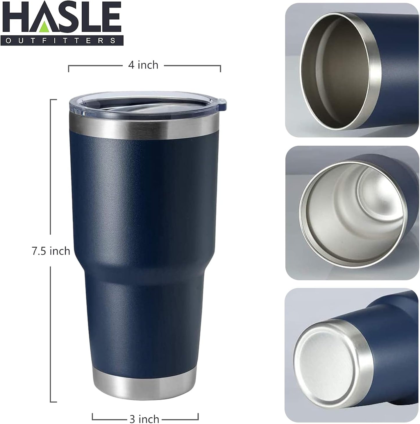 HASLE OUTFITTERS 30oz Stainless Steel Tumbler, Double Wall Vacuum Insulated Travel Mug Tumbler, Durable Insulated Coffee Mug, Gift Box Set (Navy, 4)