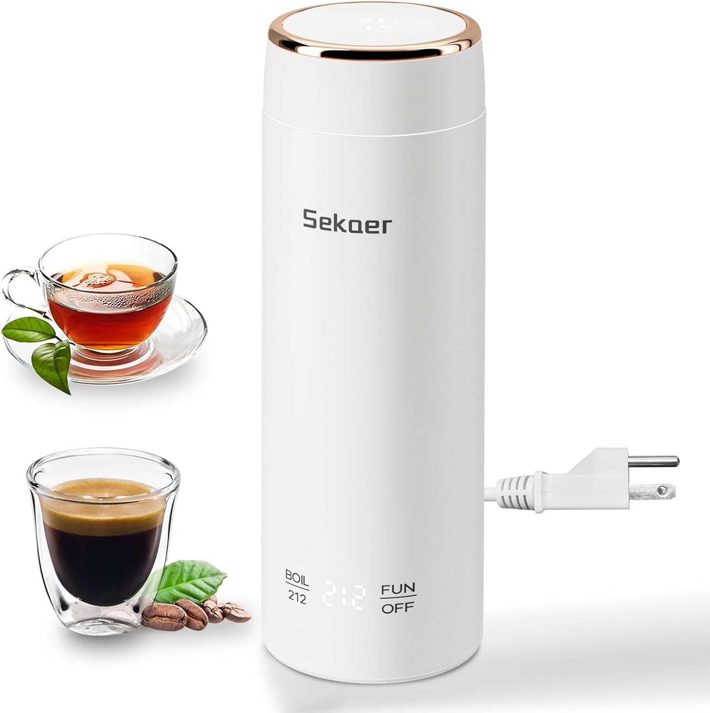 Sekaer Mini Travel Portable Electric Kettle, Small Tea Kettle Hot Water Boiler, 330mL & 304 Stainless Steel, with 4 Variable Presets and Auto Shut-Off, SEK-833